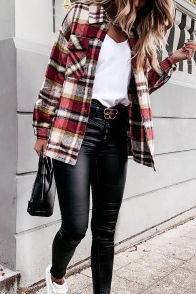 Plaid Flannel Shacket Jacket Women