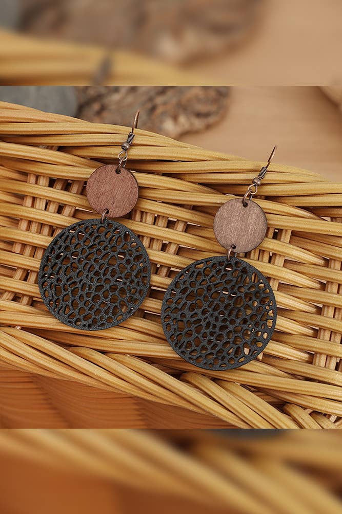 Hollow Out Round Wooden Earrings