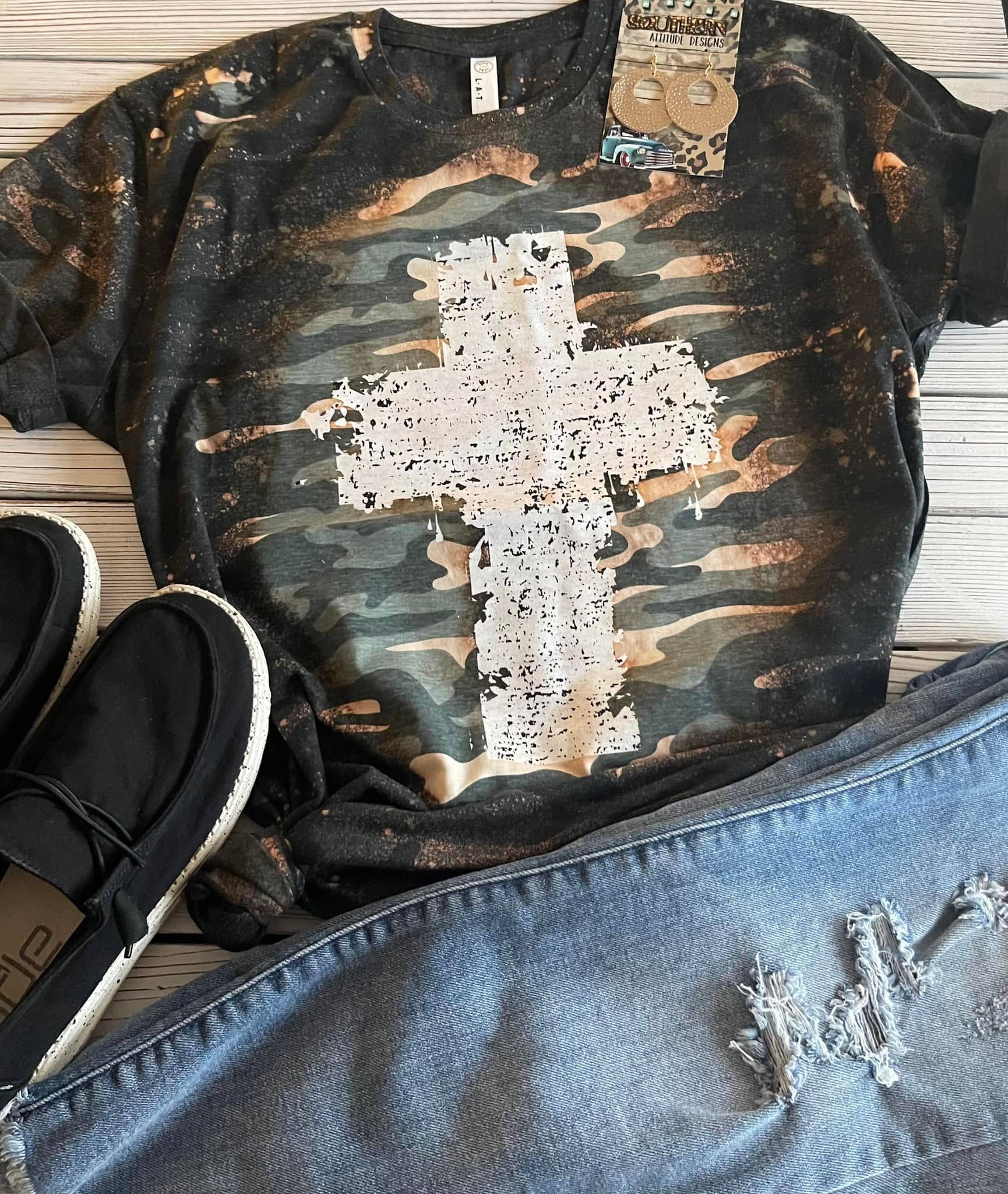 Cross, beached, grunge, womens, womens tee, t-shirt